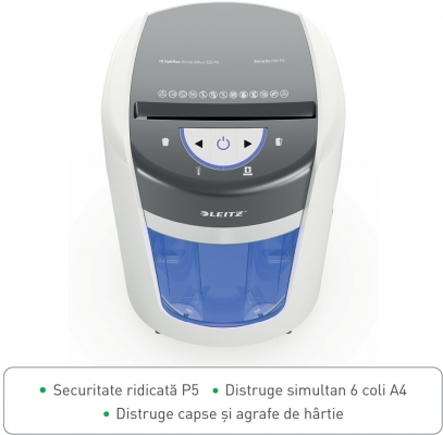 Distrugator Leitz IQ OptiMax Home Office, 225 Micro Cut P5, 15L, Alb